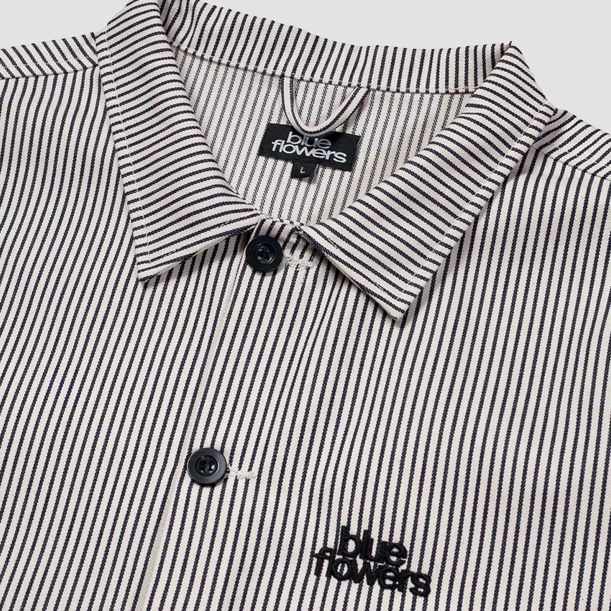 Blue Flowers Hickory Short Sleeve Shirt Black/White - Image 2