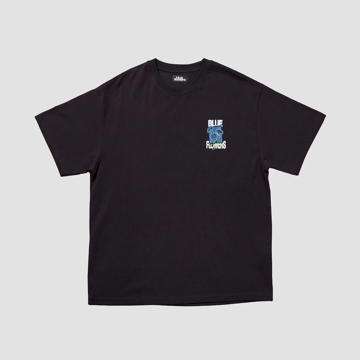 Blue Flowers In Bloom T-Shirt Black - Image 4