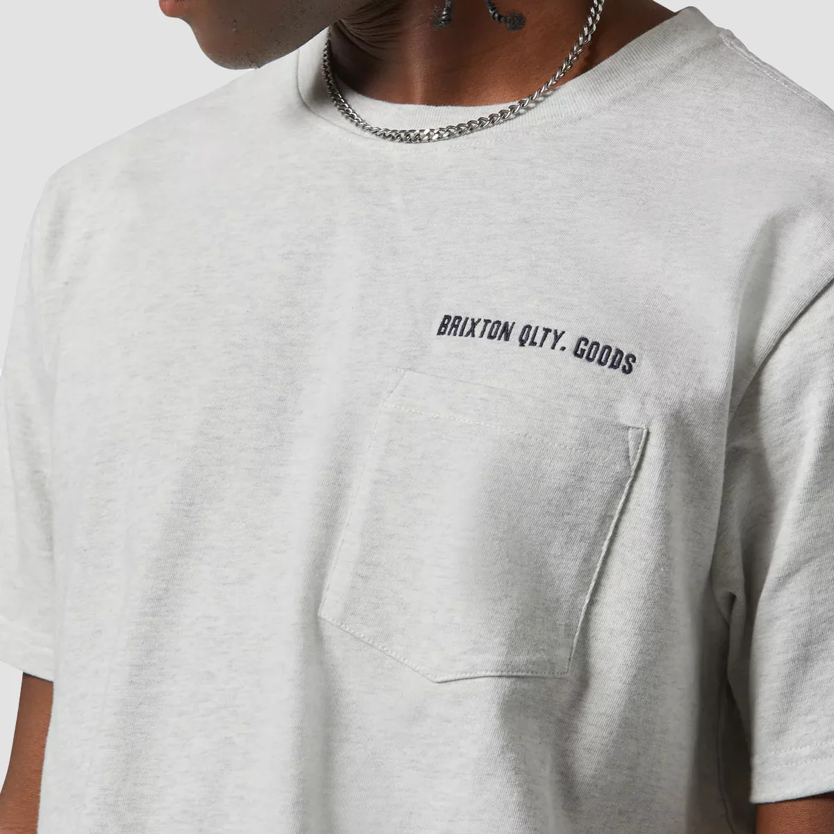 Brixton Embroidered Heavy Weight Pocket T-Shirt Heather Grey Ash - Image 2