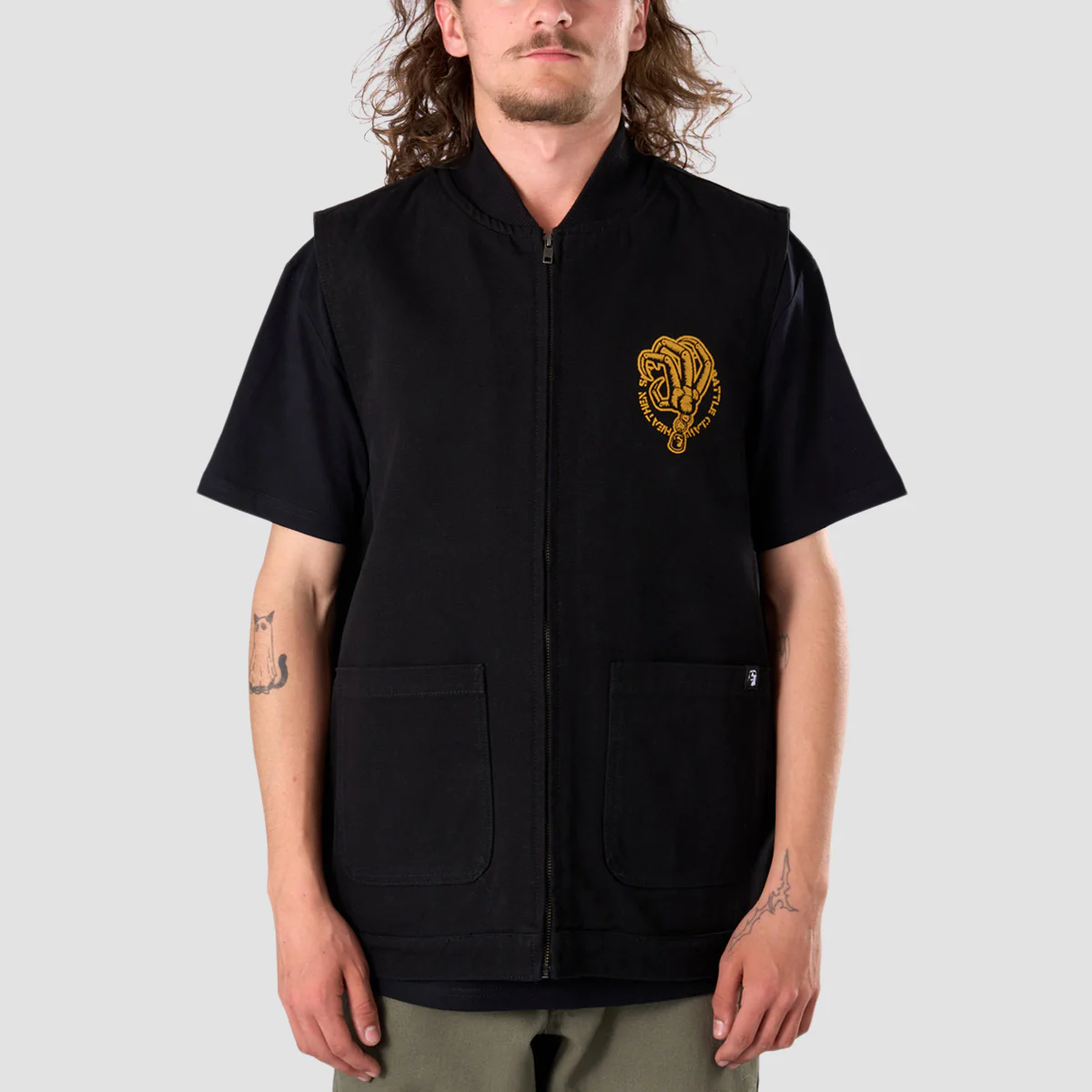 Heathen Battle Claw Heavy Canvas Vest Jacket Black - Image 2