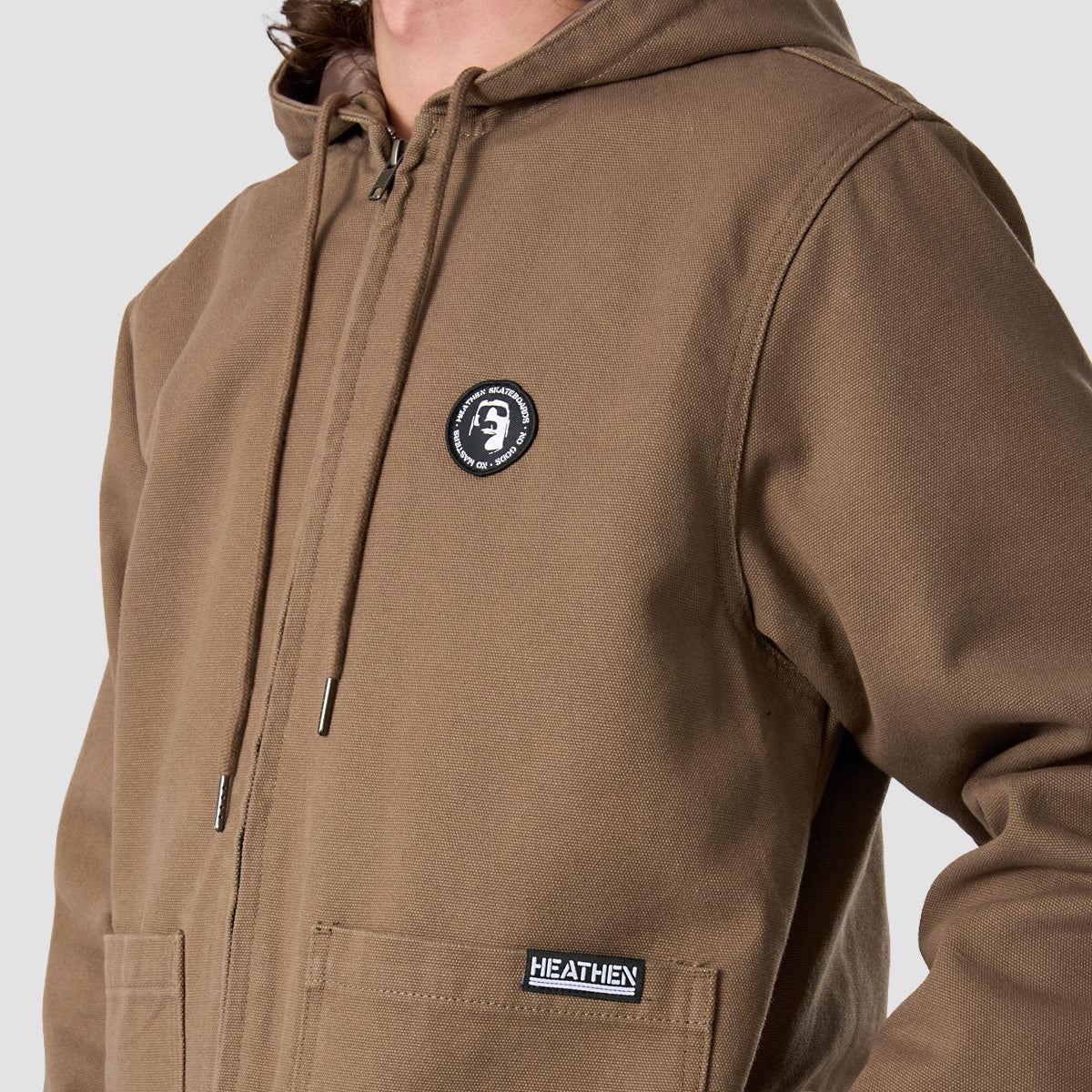 Heathen VG+ Discord Heavy Canvas Hooded Bomber Jacket Nut - Image 4