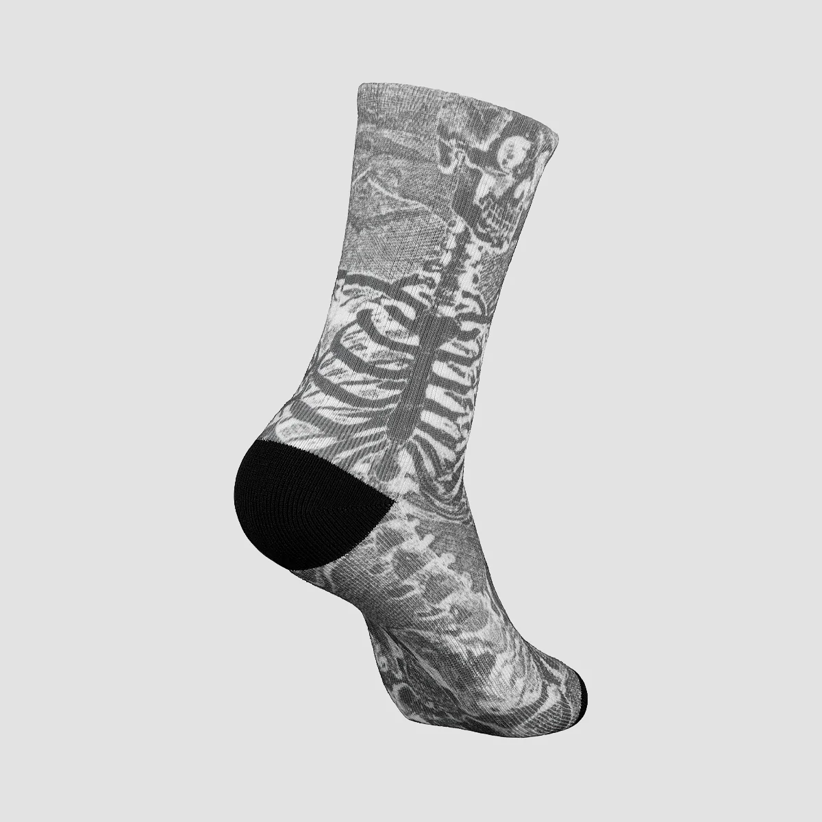 Powell Peralta Skeleton Print Embroidered Socks Charcoal - Image 2