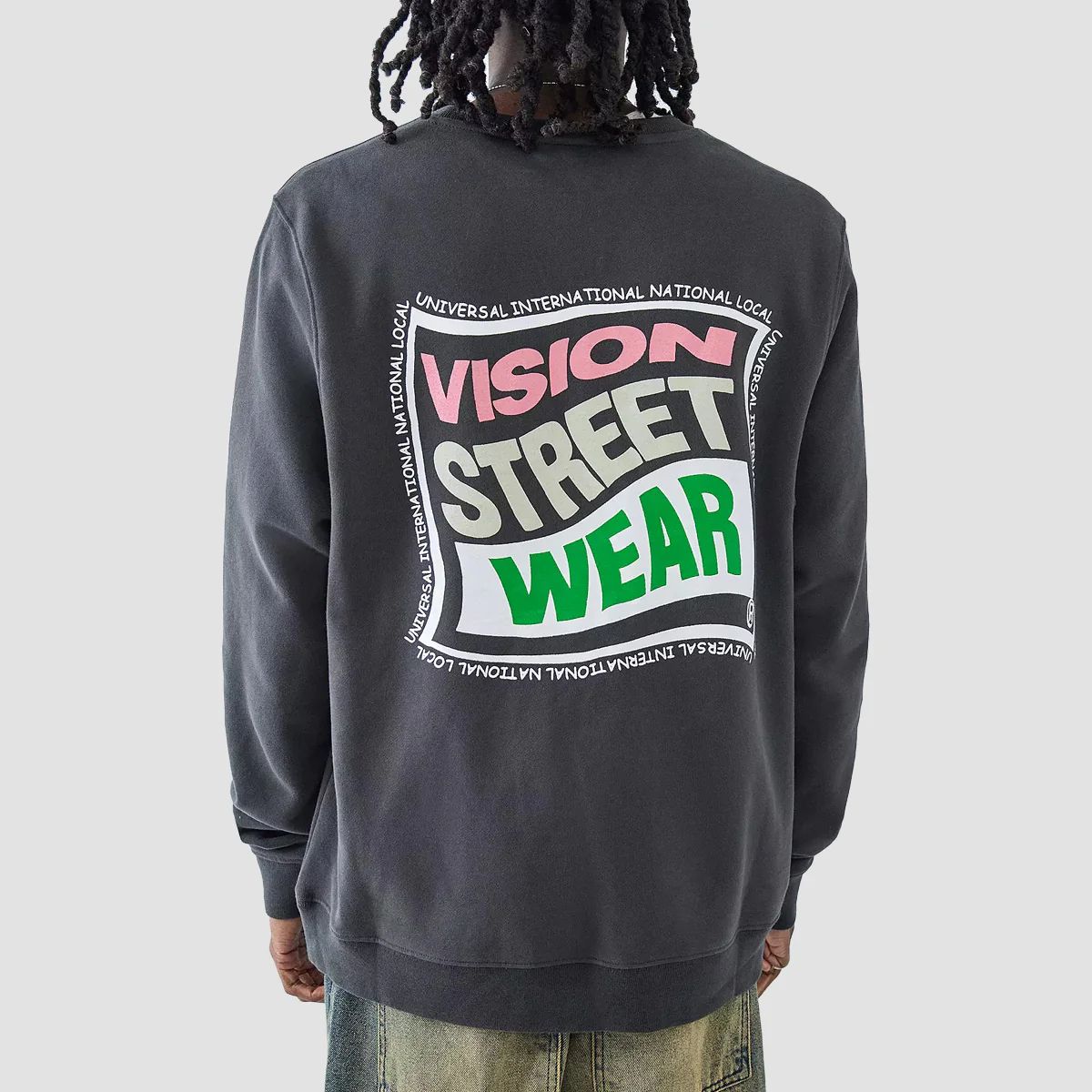 Vision Twist Box Logo Crew Sweatshirt Washed Black