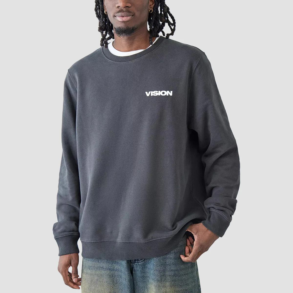 Vision Twist Box Logo Crew Sweatshirt Washed Black - Image 2