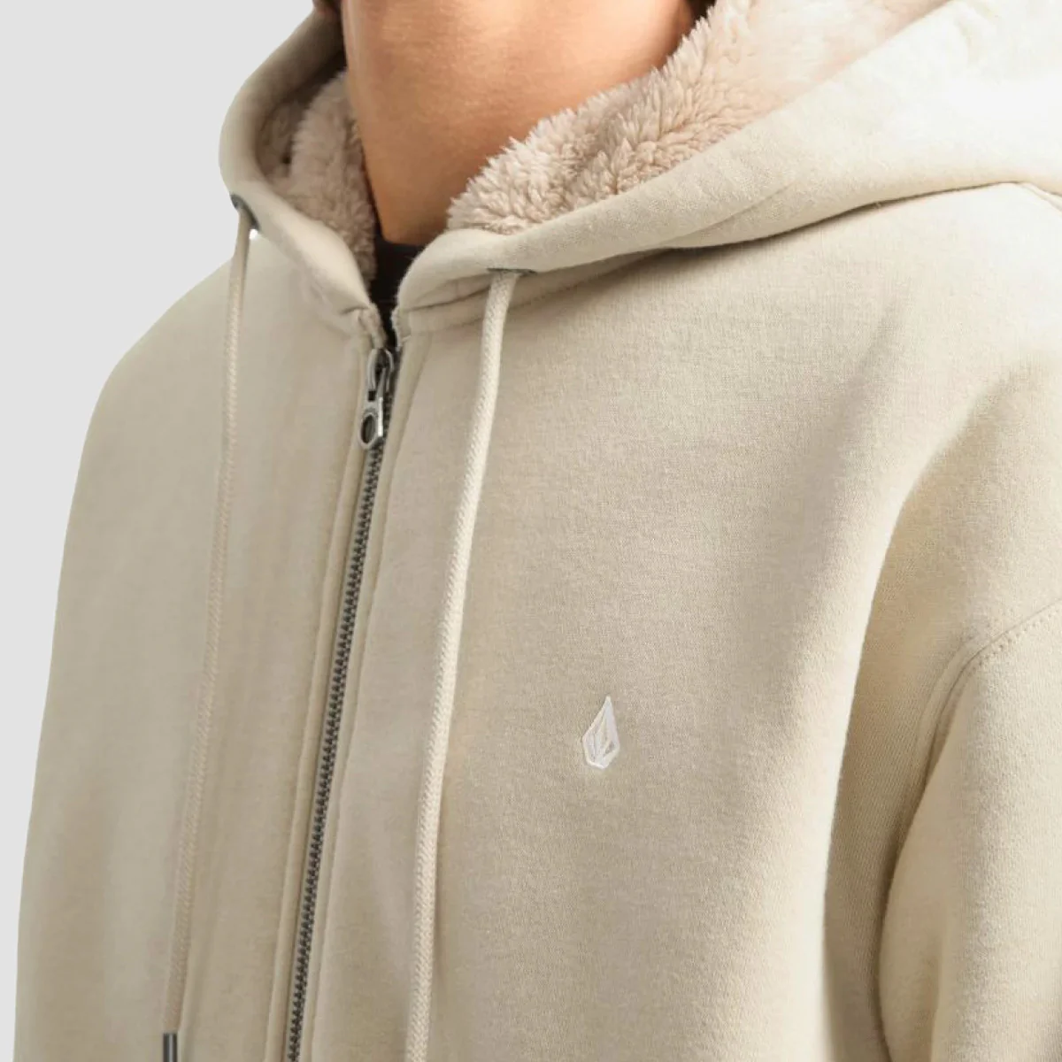 Volcom Single Stone Sherpa Lined Zip Hoodie Light Beige - Image 2